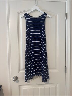 Striped Navy and White Sleeveless Swing Dress